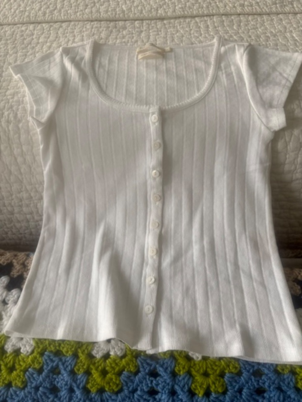 NWOT Christy Dawn Bridget Pointelle Tee button down in Ivory size Small